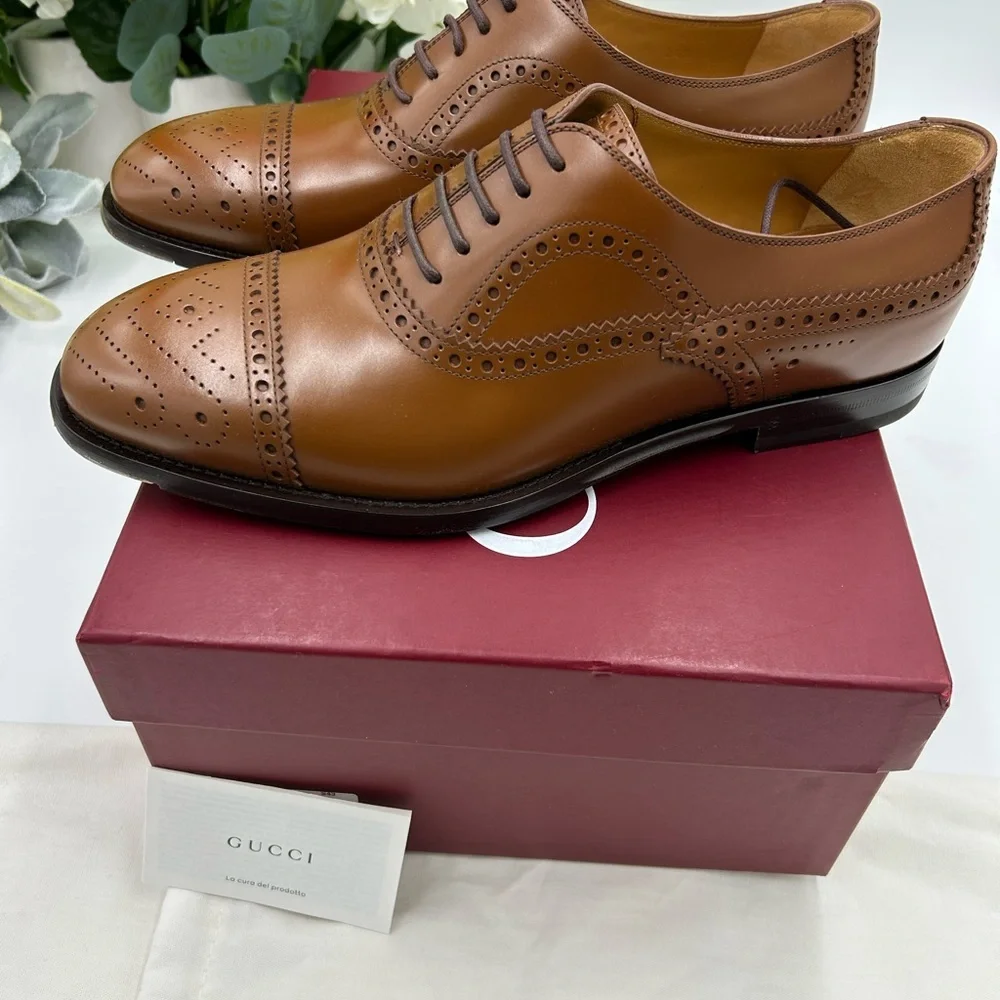 Men's Gucci, leather lace up brogue Oxford's size 9.5 made in Italy - Picture 4 of 10
